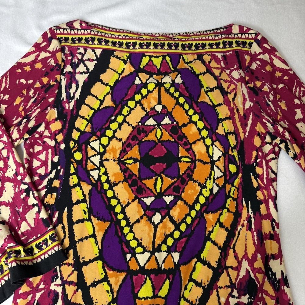 Colorful Ice Multicolor Shift Mosaic Print Dress 3/4 Sleeve Womens 8 Boho - Picture 4 of 13